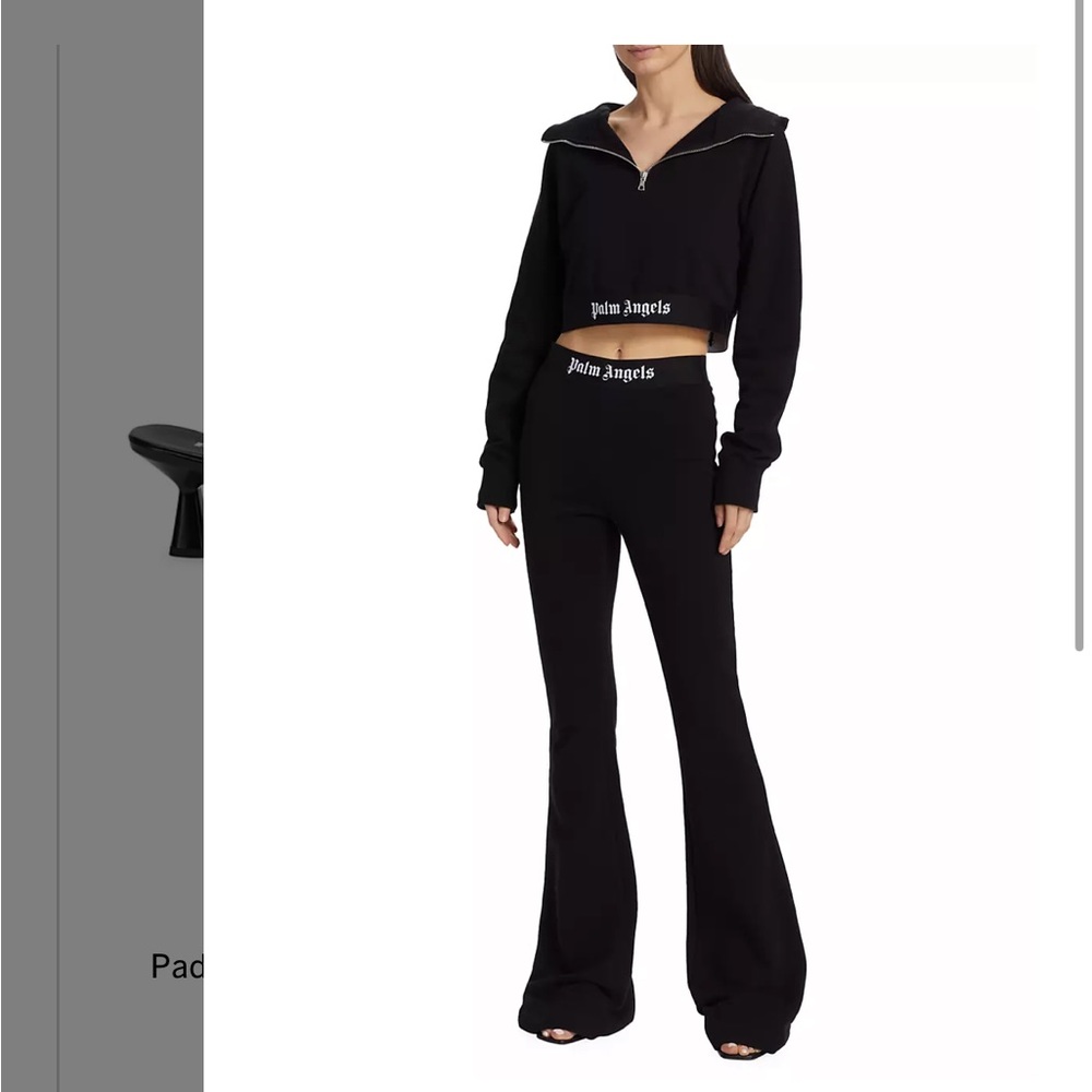Palm Angels Cropped Quarter-Zip Hoodie and Logo Band Flare Sweatpants Set